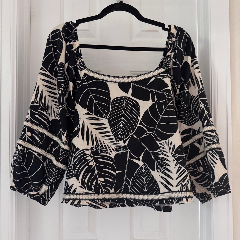 NWOT Cynthia Rowley 100% Linen Crop Top Summer Vacation Boho Square Neck Size XL